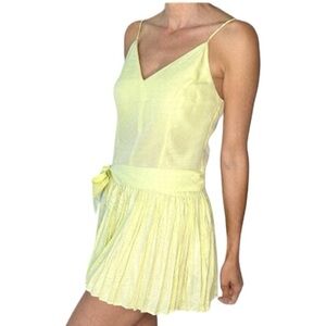 Tristan & Iseut Acid Green Silk Blend Drop Waist Plisse Mini Dress 4